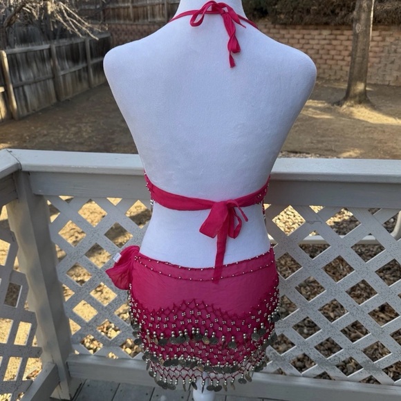 Hot Pink Belly Dance Halter Top & Skirt Gold Coin Accent Costume 24” Bust Junior - Picture 4 of 11